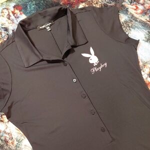DOLLSKILL PLAYBOY BLACK 1X SHORT SLEEVES COLLAR ROMPER BUTTONS ON CHEST BUNNY